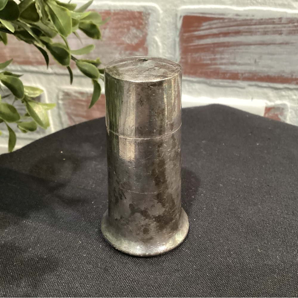 ⚫️ Vintage Silver Plate Salt Shaker - Military - Heavy - Unique - Collectible